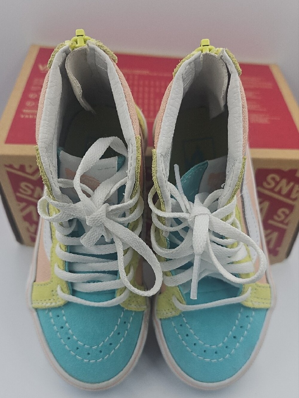 Vans Kids High-Top Sneakers in Teal, Yellow and Pink Accent - Picture 4 of 5